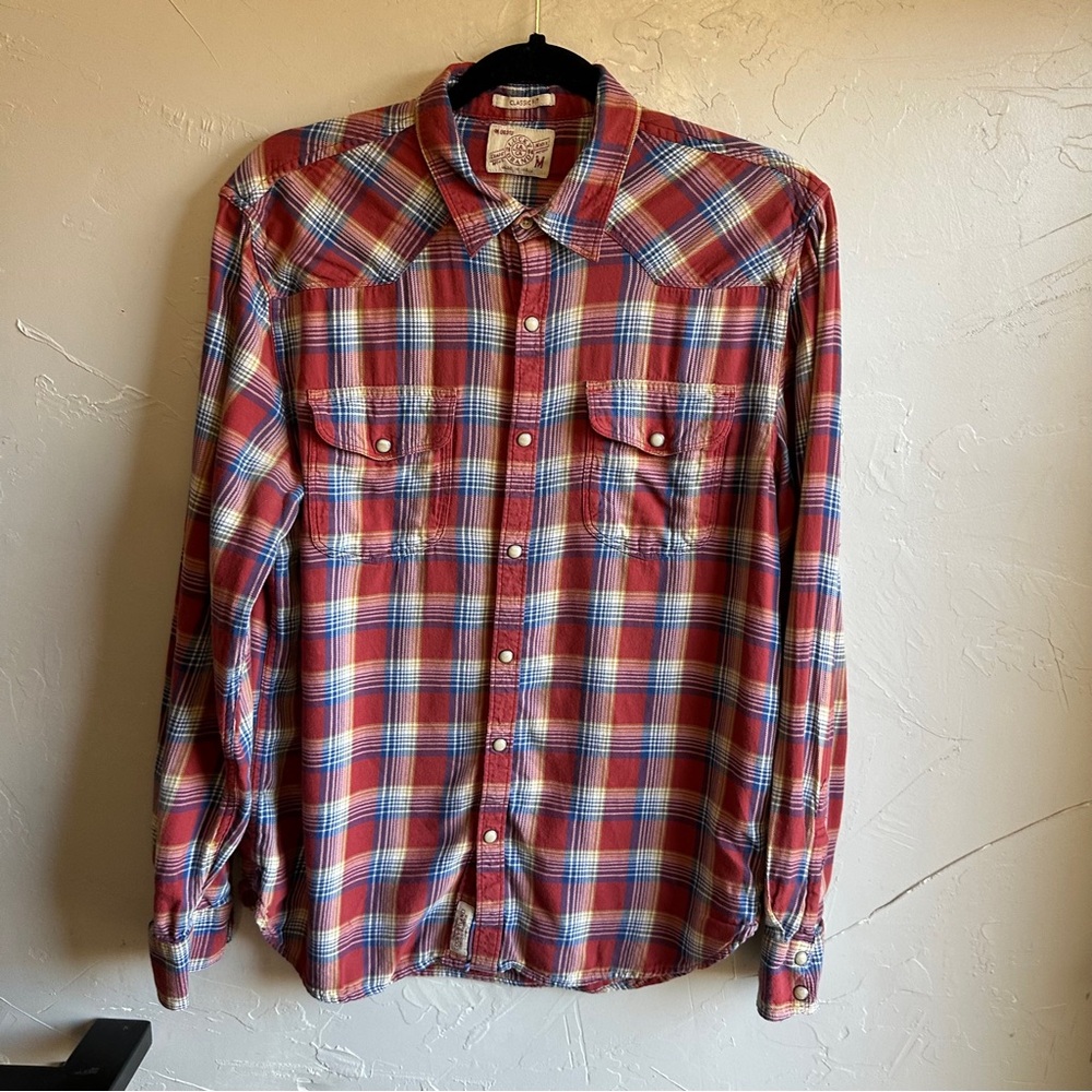 Vintage Lucky Brand Pearl Snap Western‎ Shirt Americana Cowboy Flannel Classic M